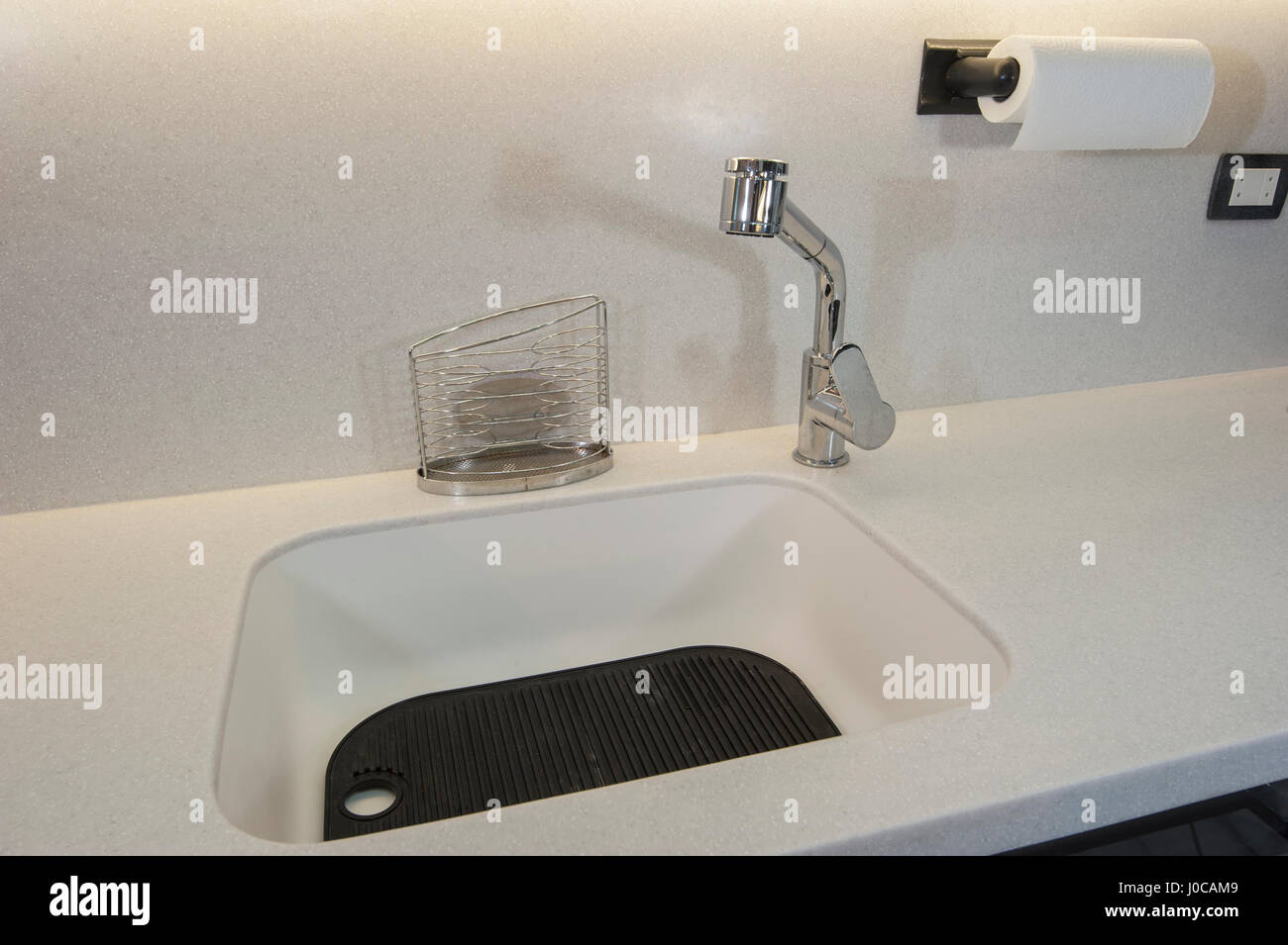 Interior design decor of kitchen in luxury apartment with sink and faucet Stock Photo