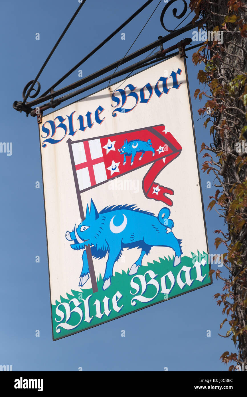 Hay on Wye Powys Wales - The Blue Boar pub inn sign Stock Photo