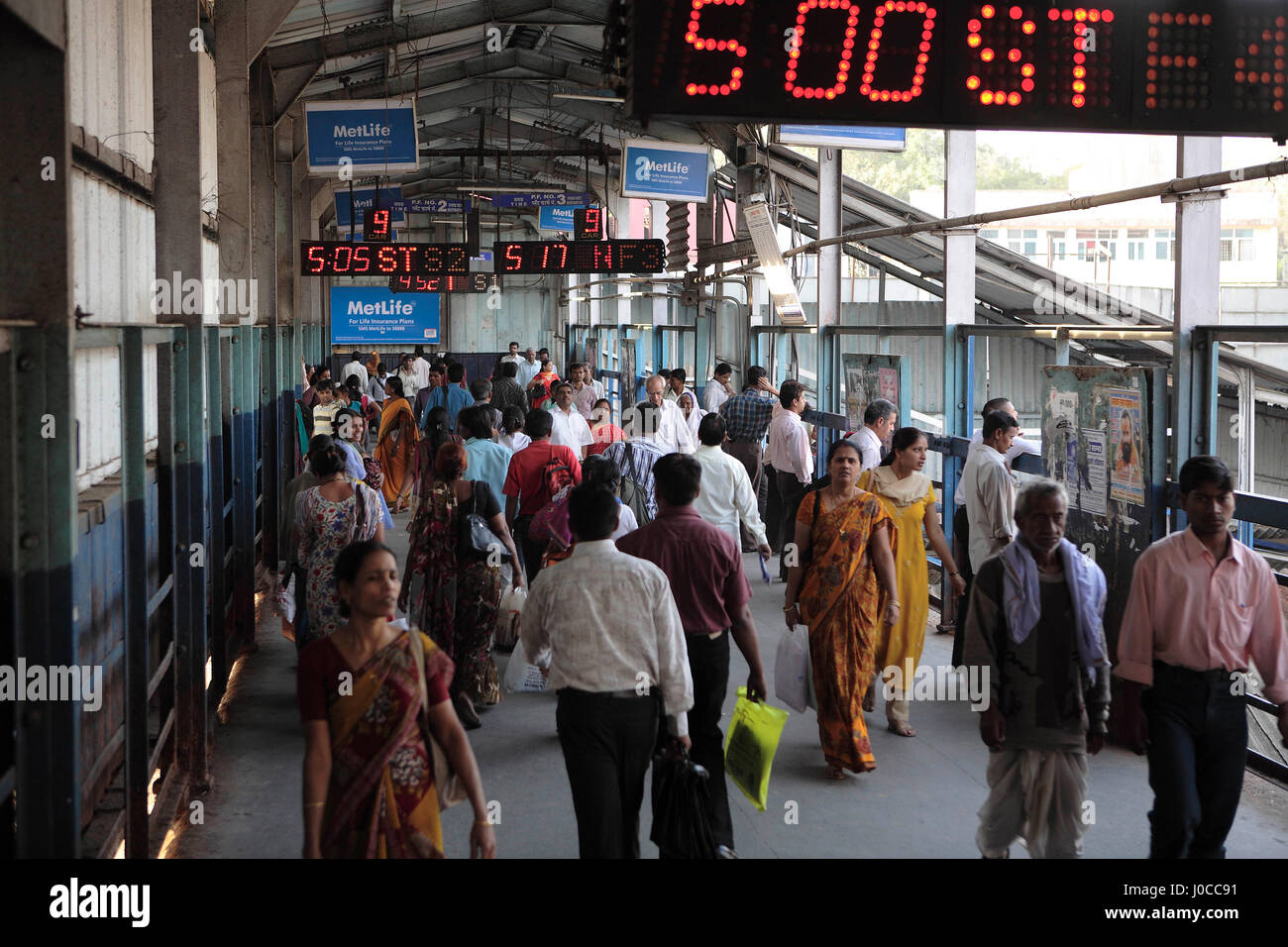 Local railway station bridge with commuters, mumbai, maharashtra, india, asia Stock Photo