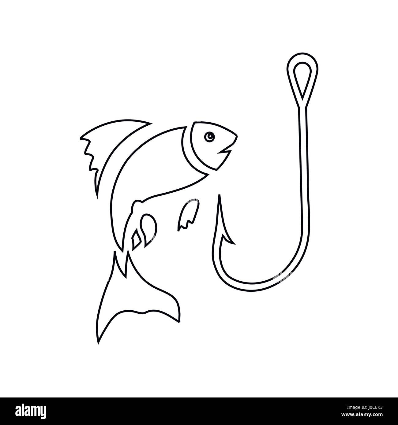 Fishing hook and fish icon, outline style Stock Vector Image & Art