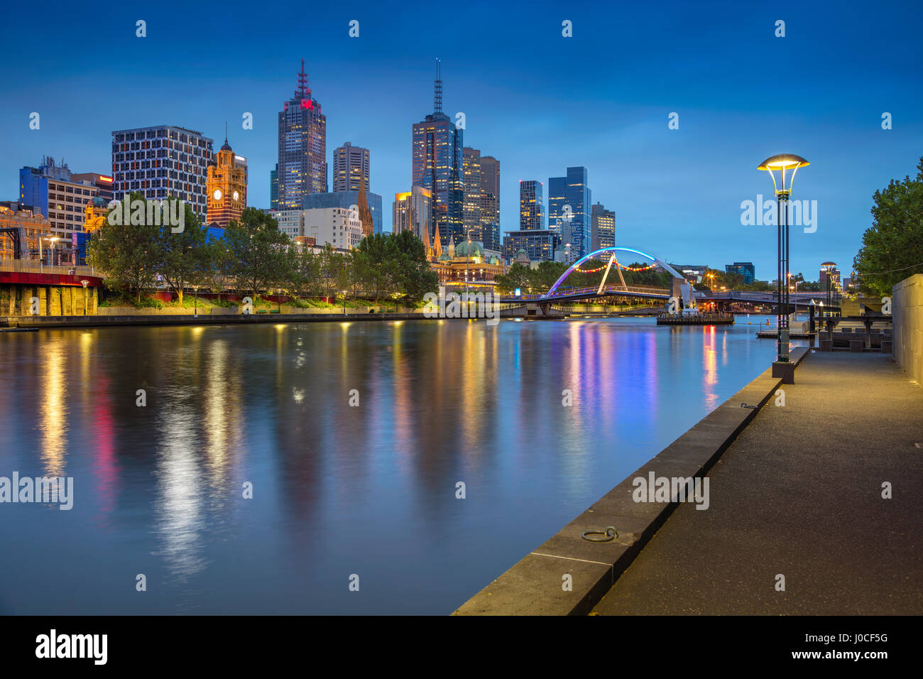 City of Melbourne. Cityscape image of Melbourne, Australia during twilight blue hour. Stock Photo