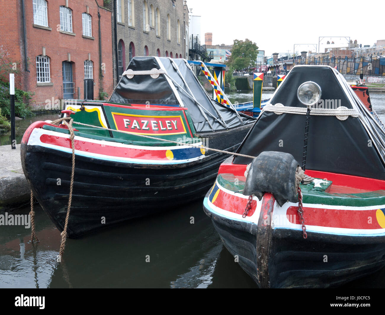 Canal boats or barges in Hawley Lock, near Camden Lock, in Camden Town, London, England Stock
