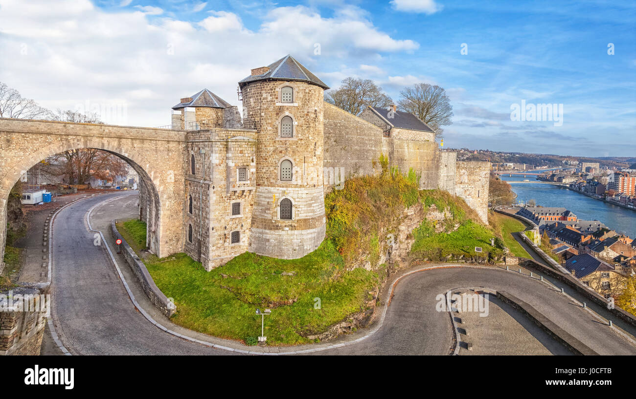 Panoramic view on Citadel in Namur, Wallonia, Belgium Stock Photo