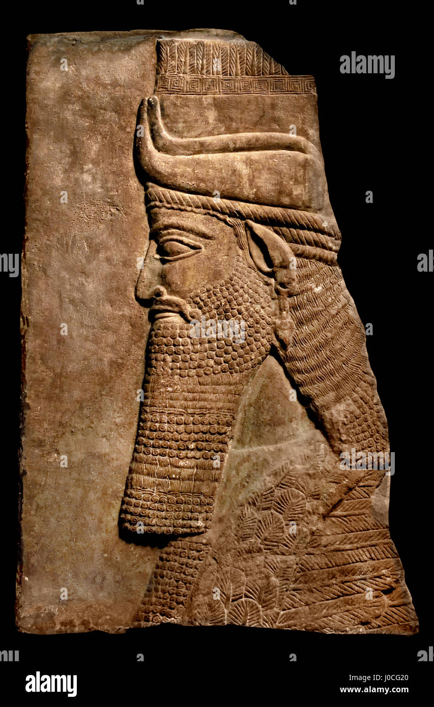 Human Headed Winged Bull ( from Tiglath pileser III ) 865 - 860 BC ) from the Central  Royal Palace of Ashurnasirpal II Nimrud 883–859 B.C. Mesopotamia Iraq Kalhu Assyria Stock Photo