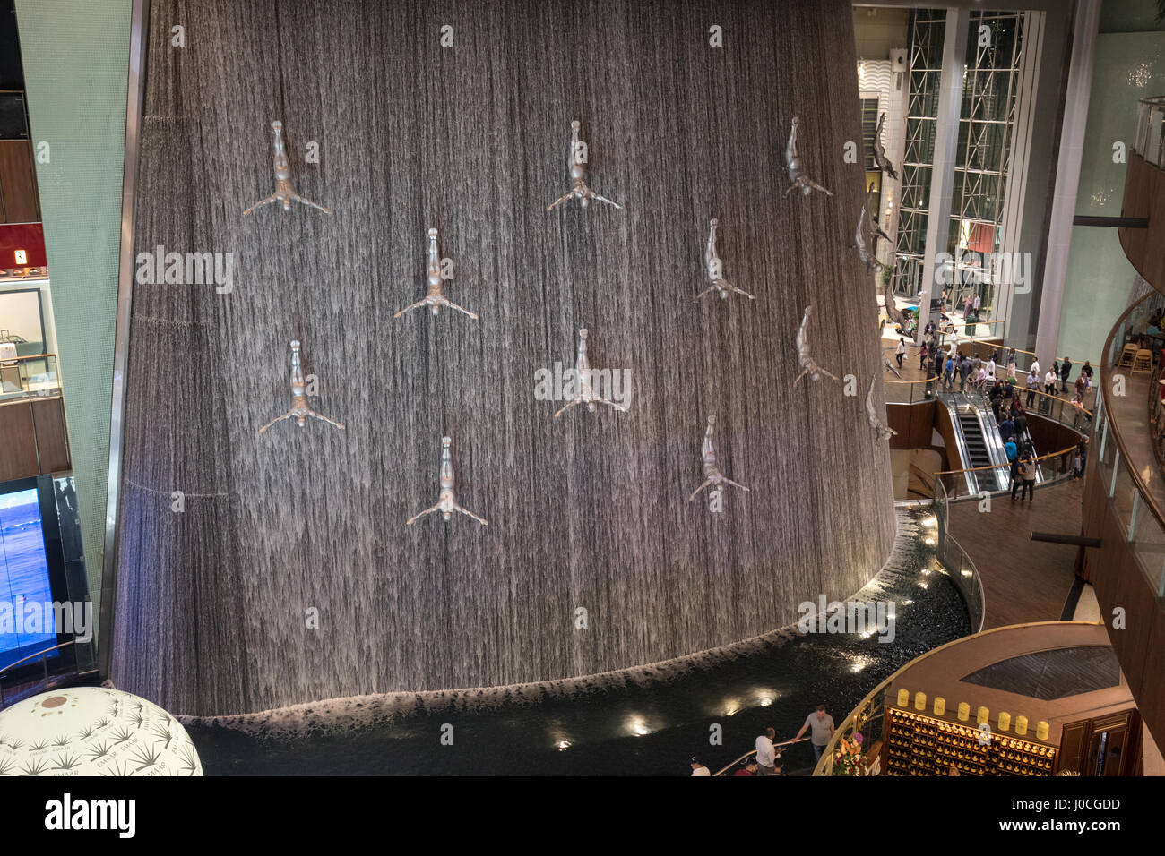 The indoor fountain/waterfall, in Dubai Mall, Dubai, UAE Stock Photo