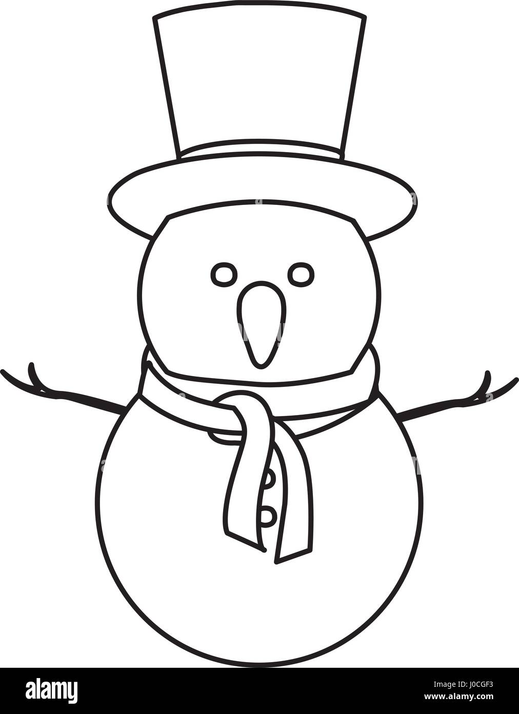 monochrome contour of snowman with top hat and scarf Stock Vector Image ...