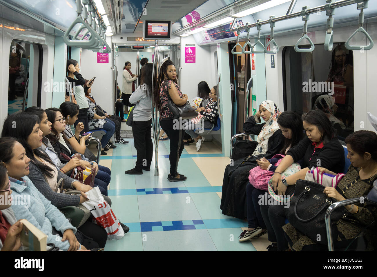 women only carriages of the Dubai Metro, Dubai Stock Photo