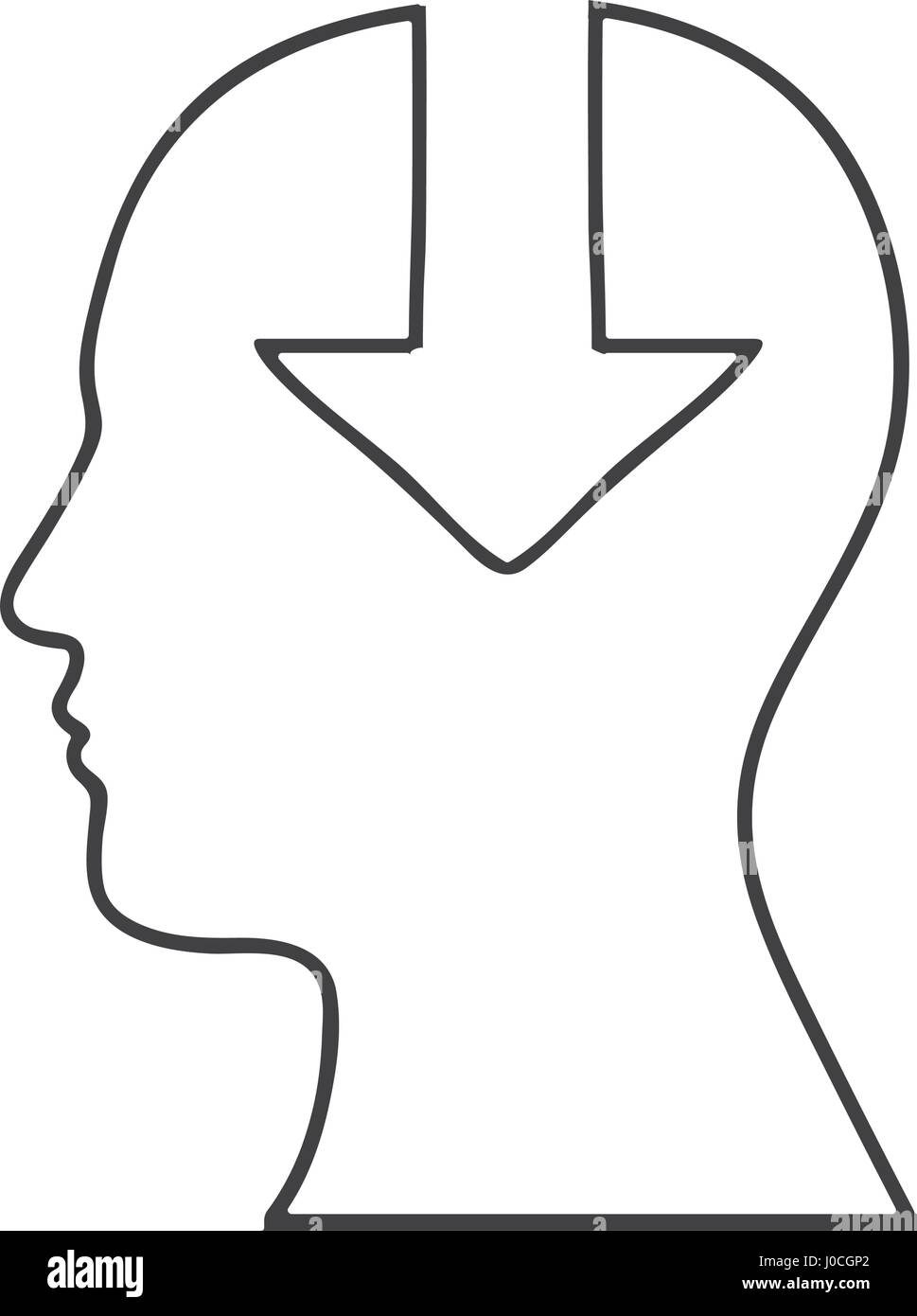 monochrome silhouette of human head with download arrow in mind Stock ...