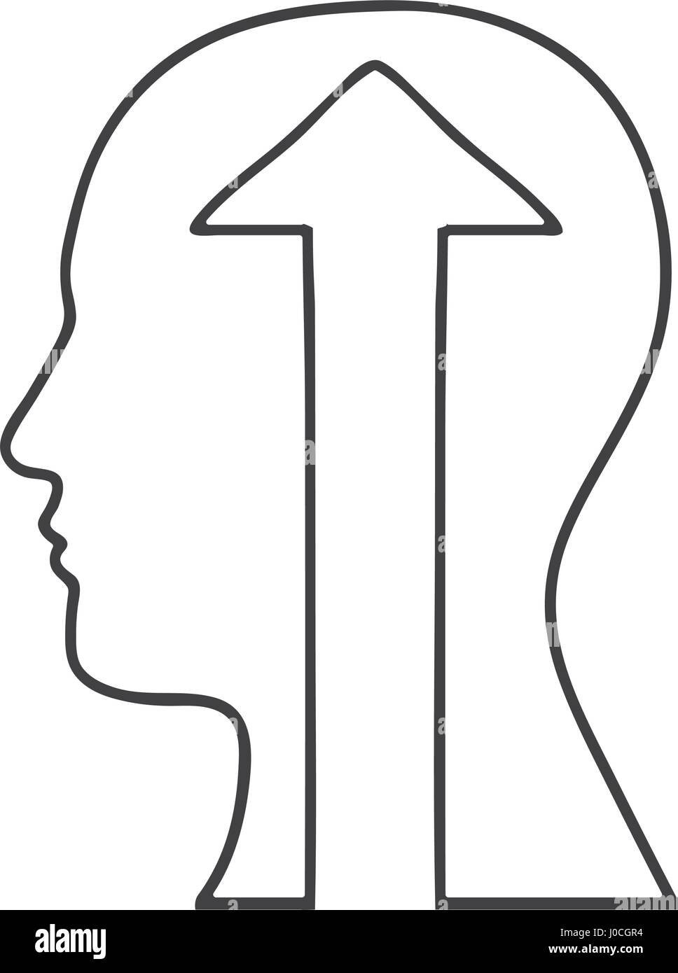 monochrome silhouette of human head with upload arrow in mind Stock ...