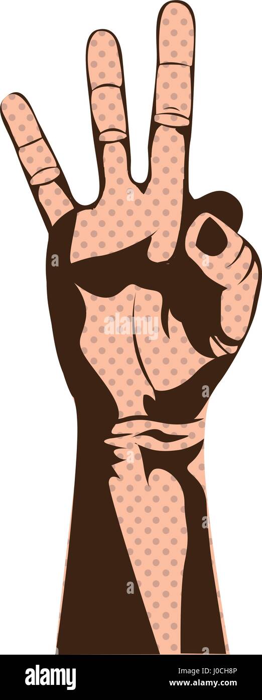 silhouette skin color hand with three fingers symbol Stock Vector