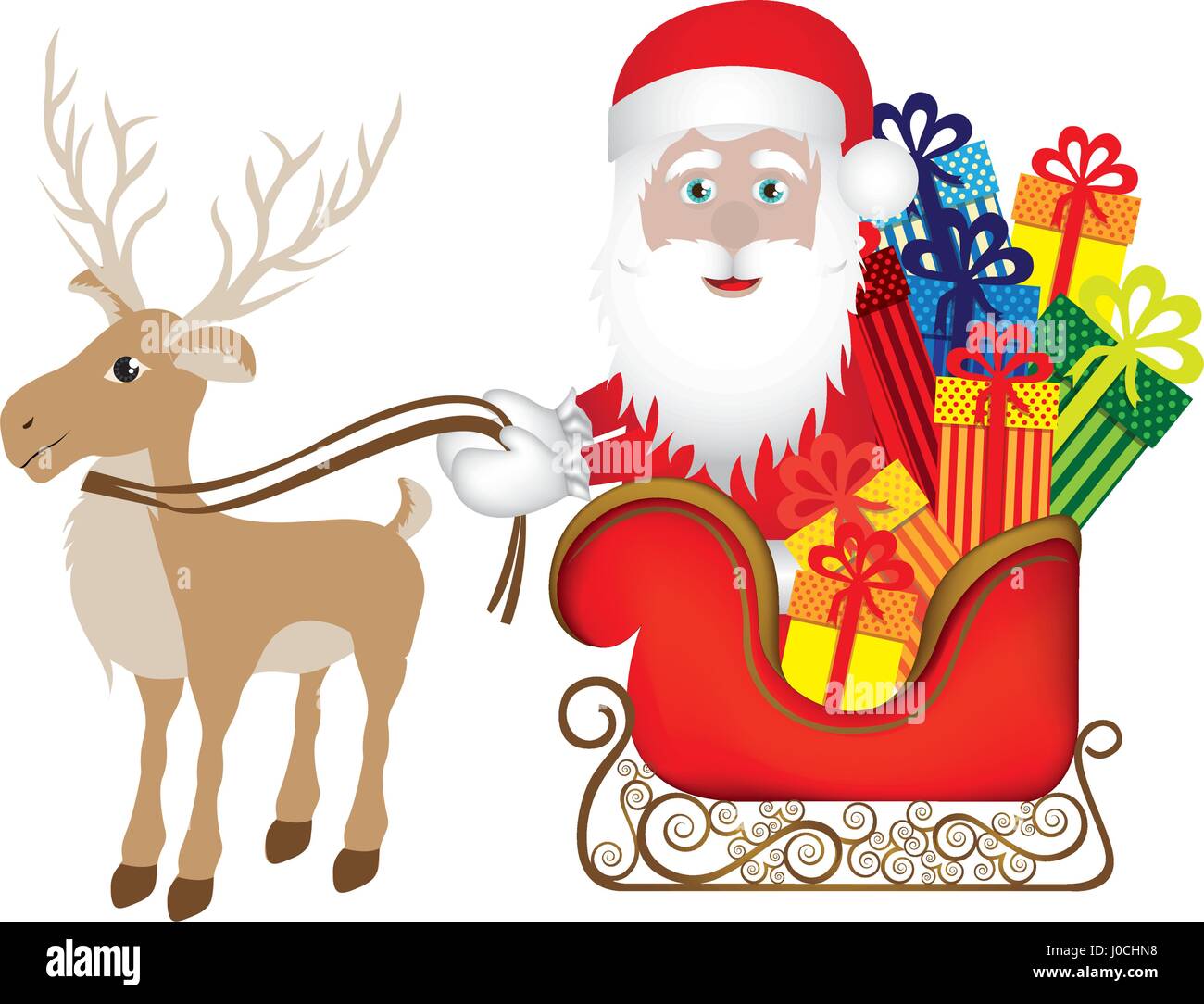 Colorful Silhouette Of Reindeer With Santa Claus In Sleigh