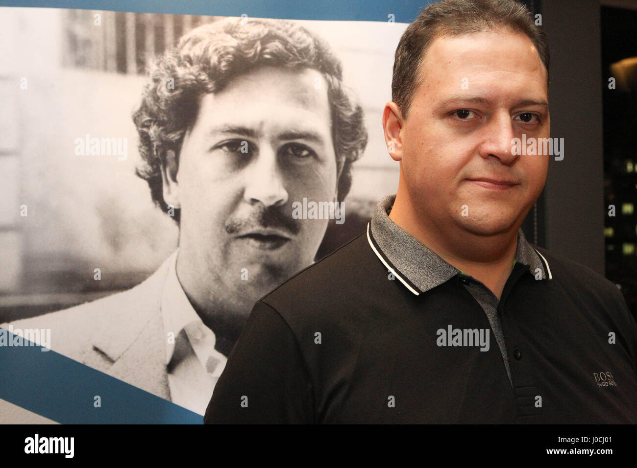 The Son of Colombian Drug Lord Pablo Escobar Juan Pablo Escobar Henao poses  with His Book "Pablo Escobar My Father" in Athens Greece Stock Photo - Alamy
