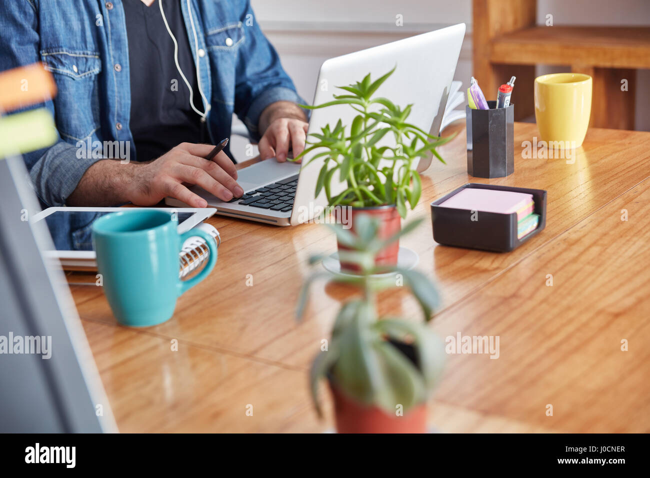 Place of work in business office with laptop computer Stock Photo