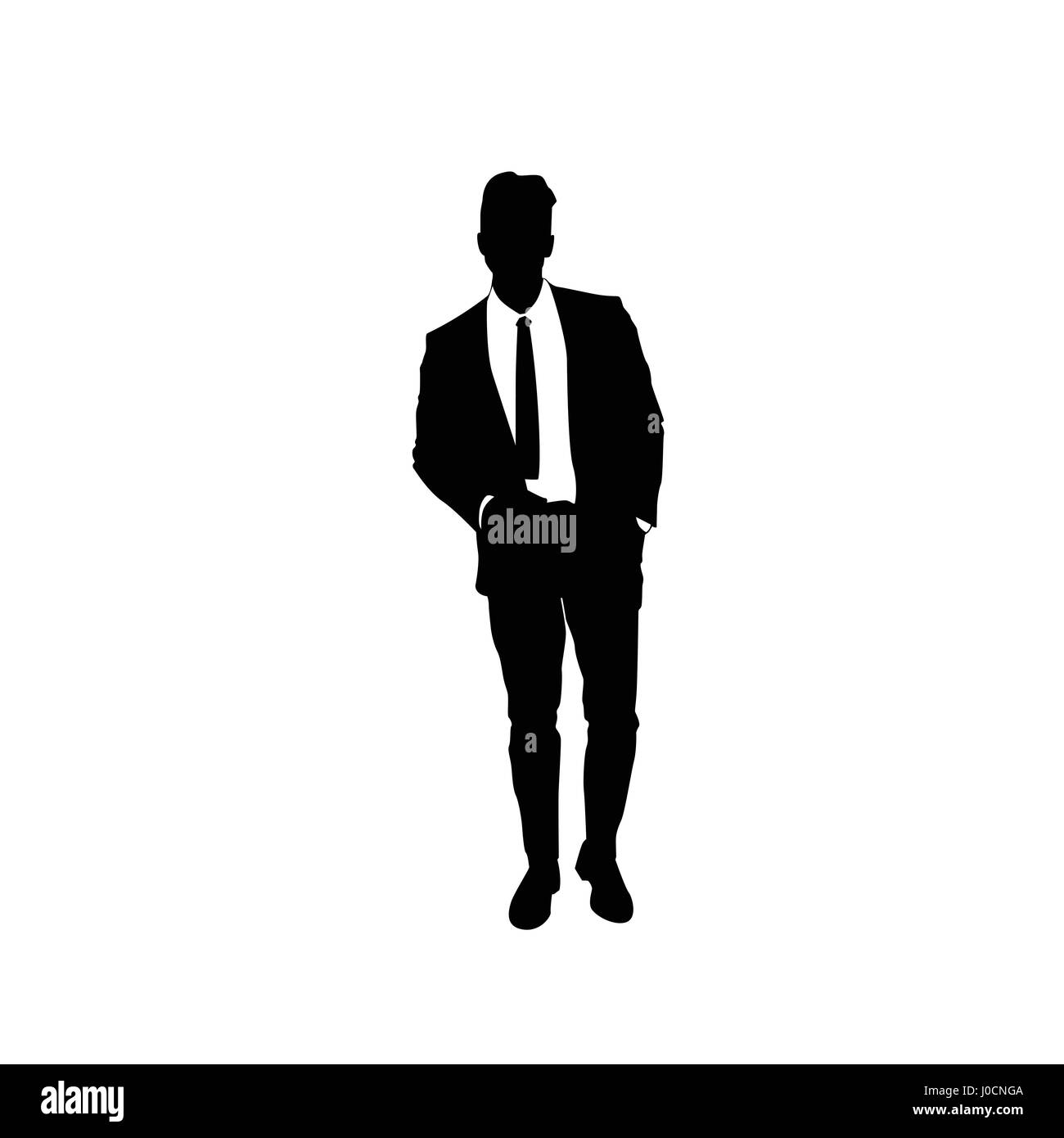 Business Man Black Silhouette Standing Full Length Over White ...
