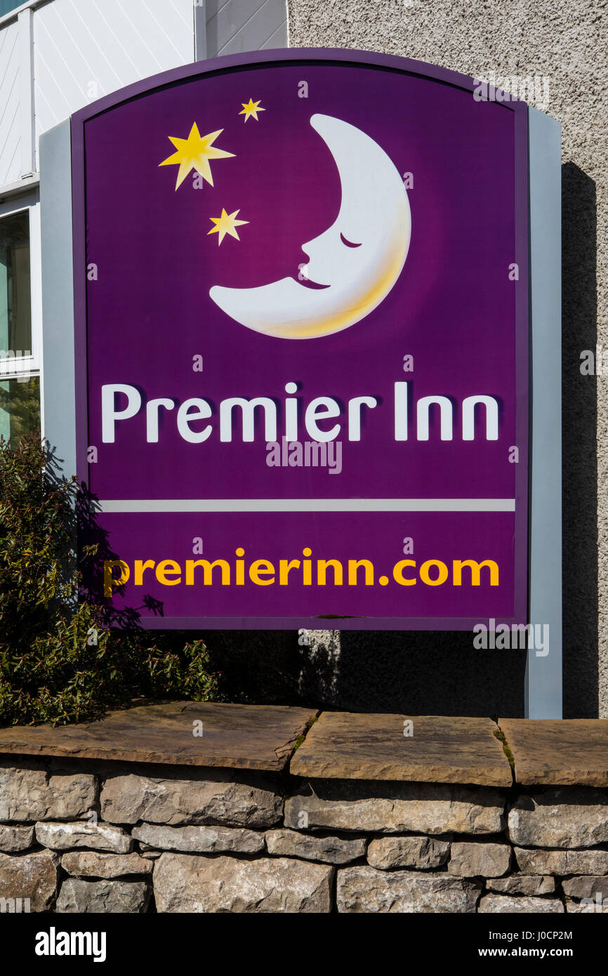 KENDAL, UK - APRIL 4TH 2017: The Premier Inn logo outside their hotel in Kendal, UK, on 4th April 2017. Stock Photo