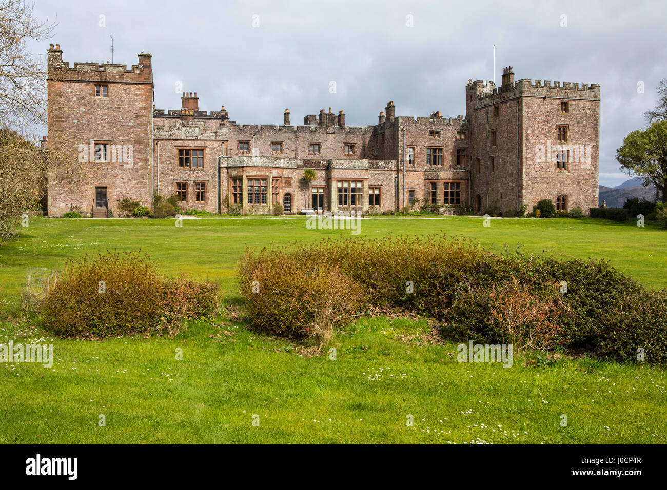A view of Muncaster Castle in the Lake District in Cumbria, UK. Stock Photo