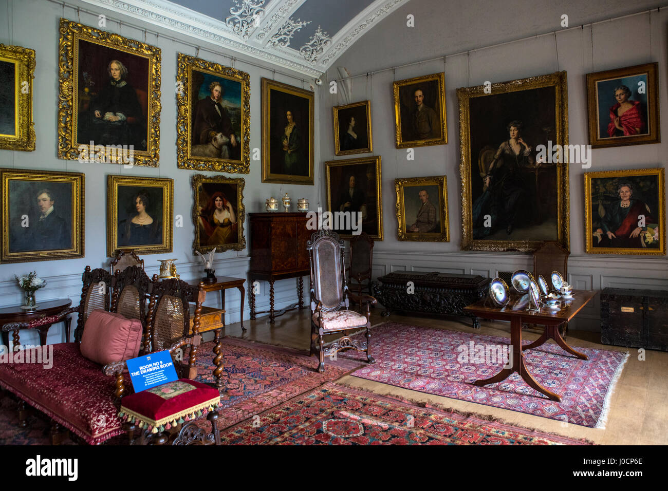 CUMBRIA, UK - APRIL 5TH 2017: A view of the Drawing Room at Muncaster Castle in the Lake District in Cumbria, UK, on 5th April 2017. Stock Photo