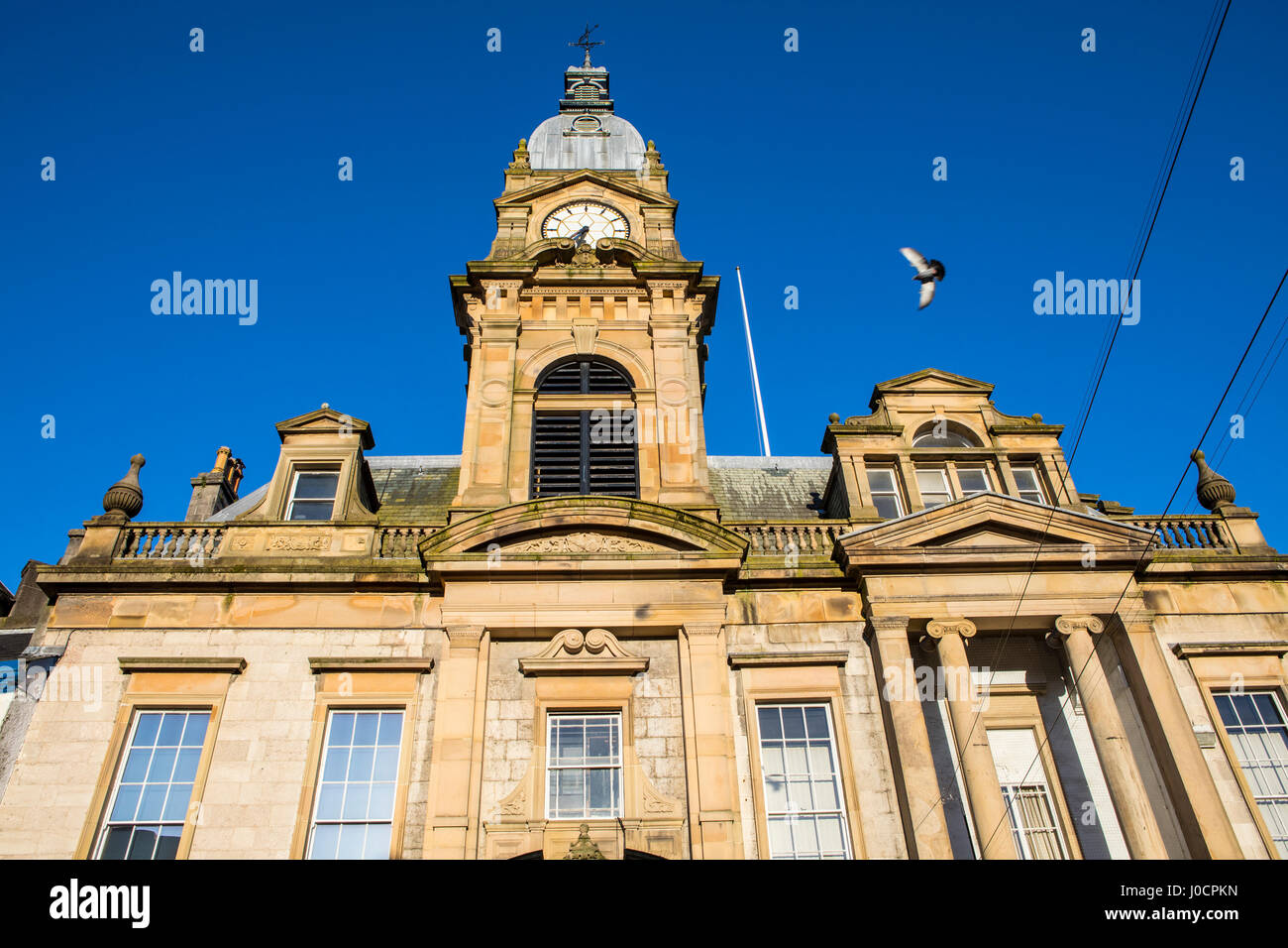A view of the magnificent architecture of Kendal Town Hall in the historic town of Kendal in