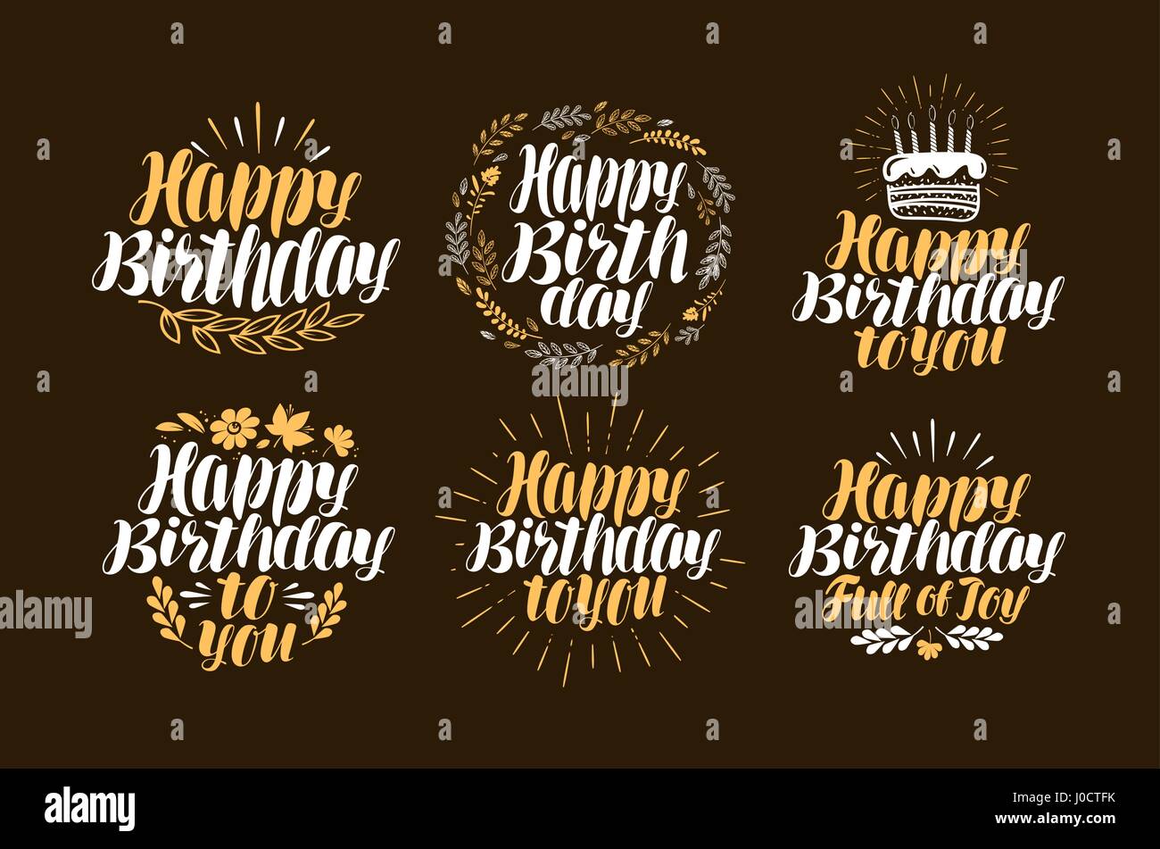 Birthday, label set. Holiday, birth day logo or symbol. Beautiful handwritten lettering Stock Vector