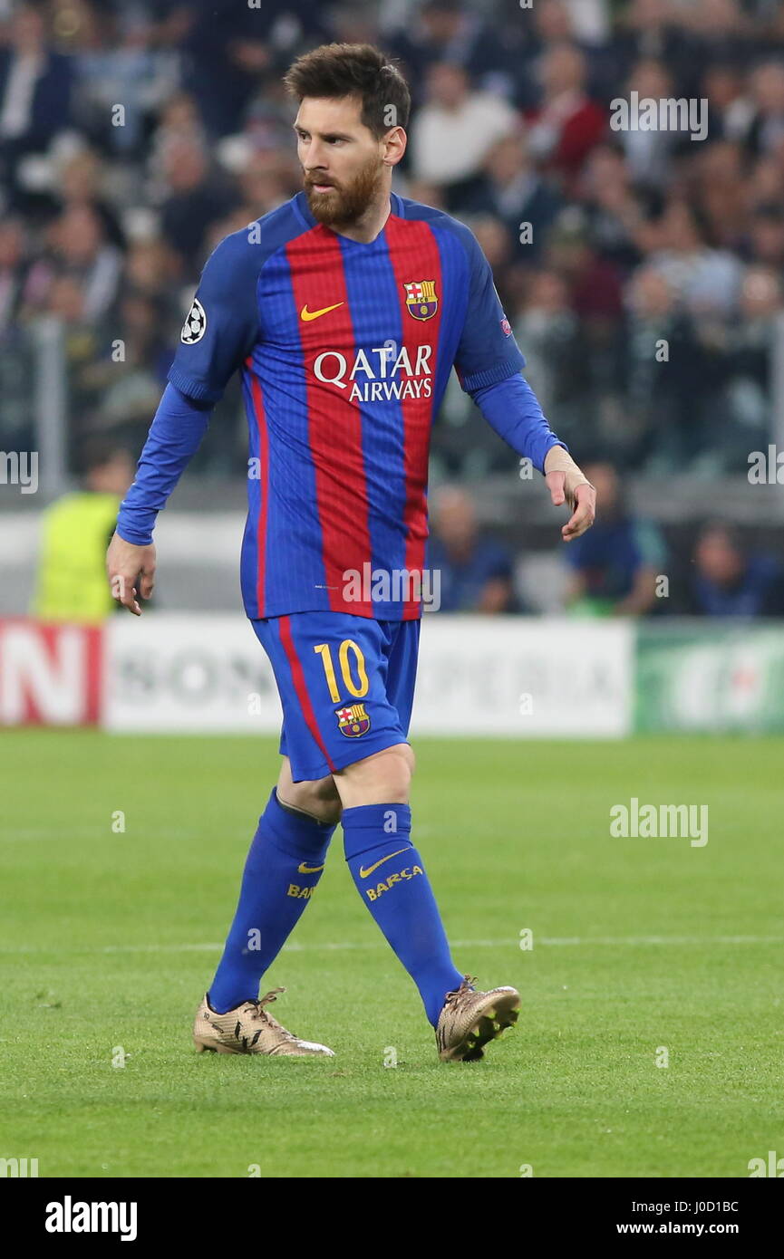 Turin, Italy. 11th Apr, 2017. Lionel Messi (FCB Barcelona) during the 1st  leg of Champions League quarter-final between Juventus FC and FCB Barcelona  at Juventus Stadium on April 11, 2017 in Turin,