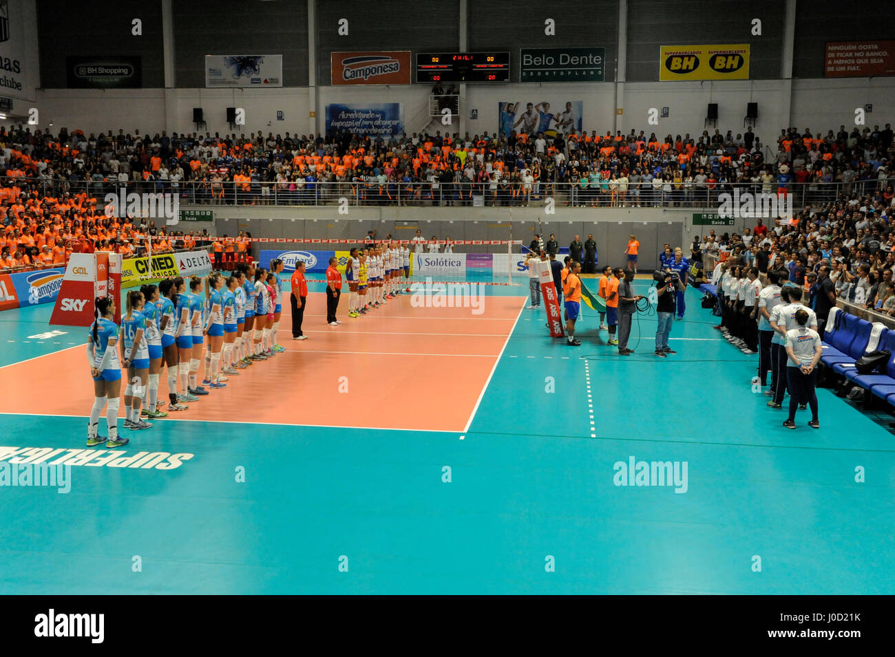 BELO HORIZONTE, MG - 11.04.2017: SUPERLIGA FEMININA MINAS X REXONA SESC -  Players of Peasant/Minas during Peasant/Minas x Rexona-SESC valid for the  fourth round of the semifinals of the Women's Suiga iga