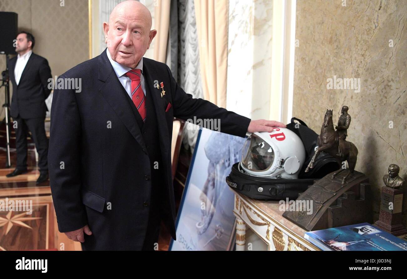 Moscow, Russia. 12th Apr, 2017. April 12, 2017. - Russia, Moscow. - Cosmonaut Aleksey Leonov before a screening of 'The Spacewalker' attended by Russian President Vladimir Putin. Credit: Russian Look Ltd./Alamy Live News Stock Photo