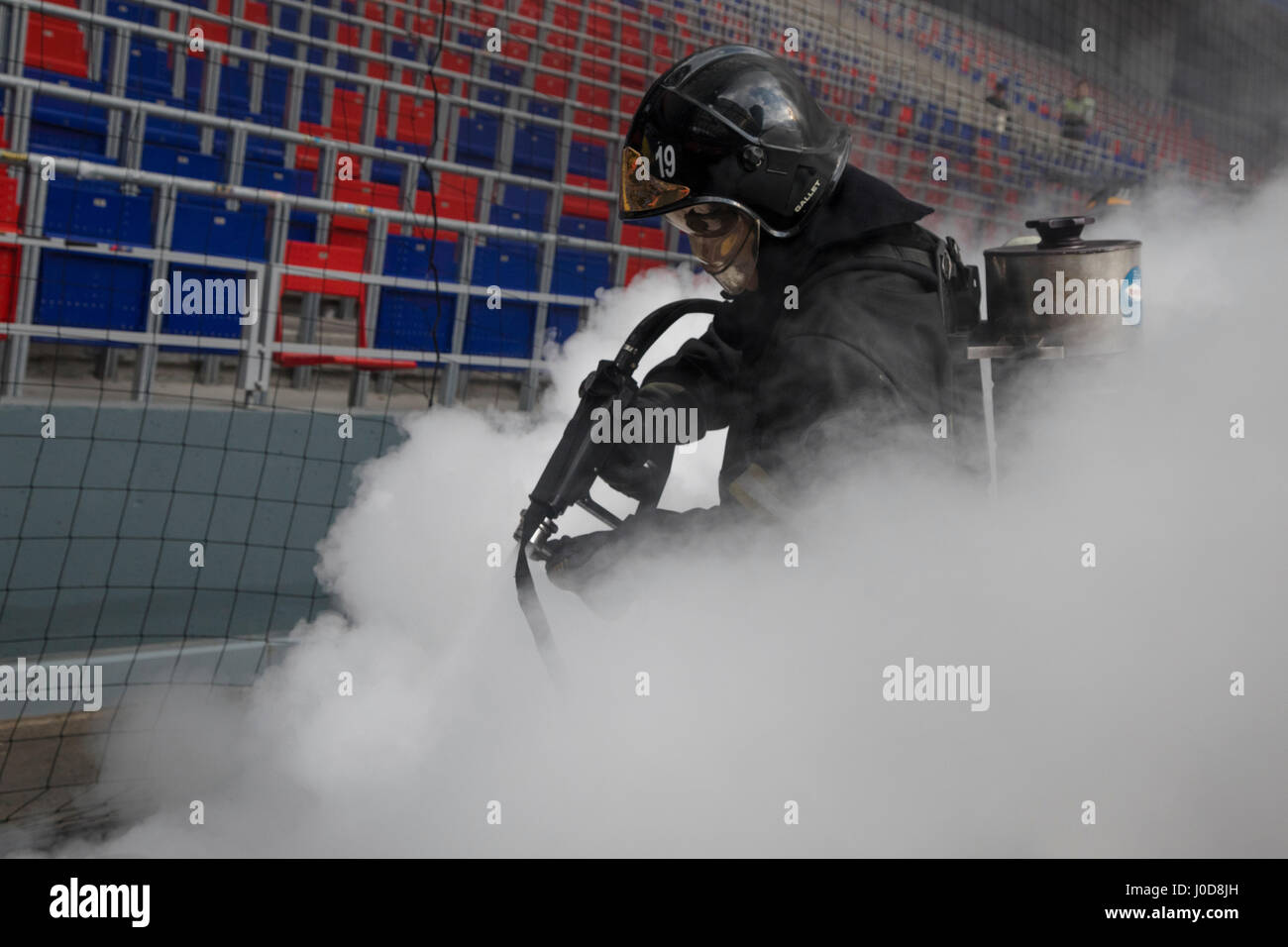 Moscow, Russia. 12th Apr, 2017. Emergencies Ministry's fire drill at CSKA Arena in Moscow Credit: Nikolay Vinokurov/Alamy Live News Stock Photo