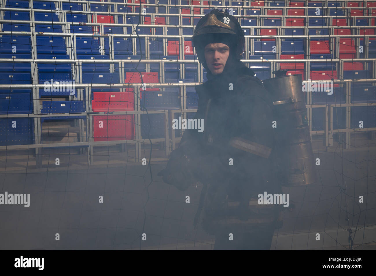 Moscow, Russia. 12th Apr, 2017. Emergencies Ministry's fire drill at CSKA Arena in Moscow Credit: Nikolay Vinokurov/Alamy Live News Stock Photo