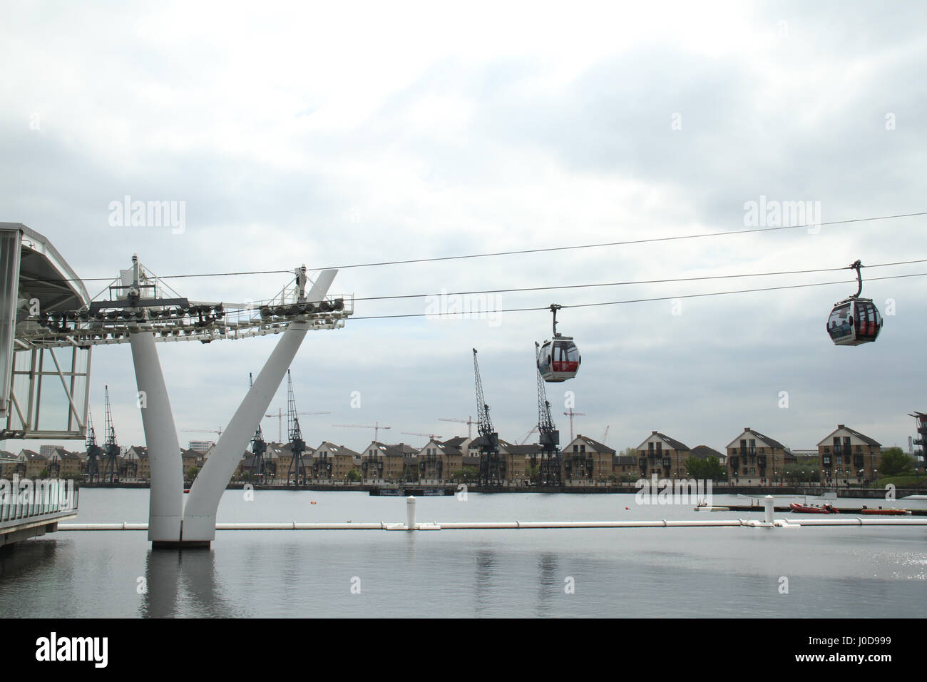 London, UK. 12th Apr, 2017. London, United Kingdom - April 12: Emirates Air Line (Cable car) at the Royal Docks Terminal. The pods crosses the River Thames between Greenwich Peninsula and the Royal Docks in approximately 10 minutes each way. Credit: David Mbiyu/Alamy Live News Stock Photo