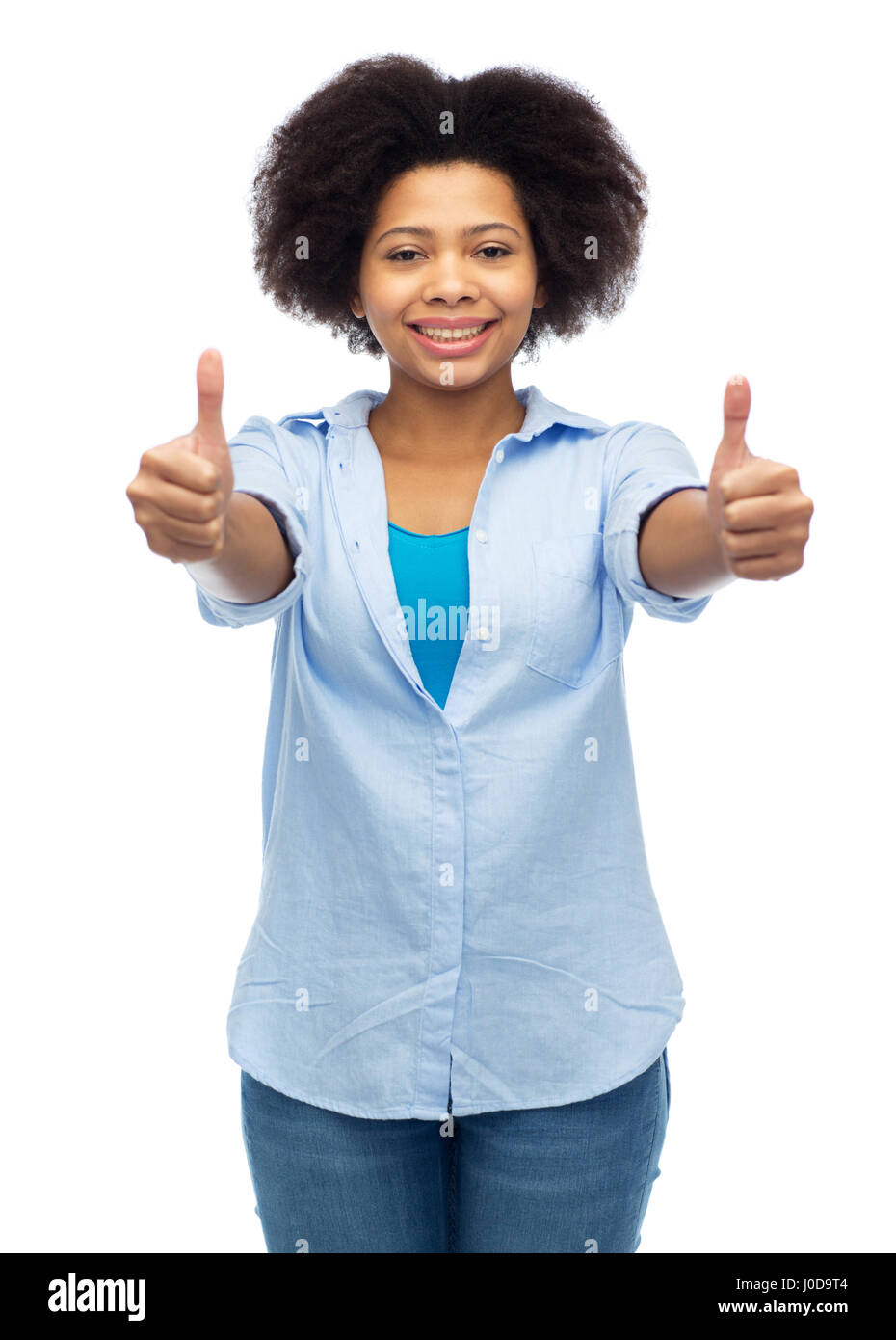 happy african american woman showing thumbs up Stock Photo - Alamy