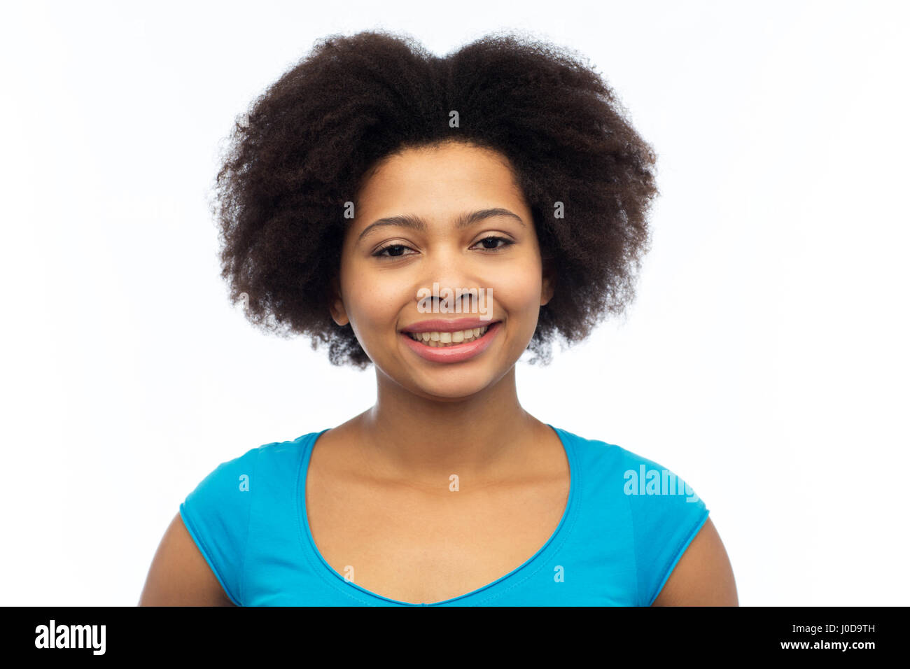 happy african american young woman over white Stock Photo - Alamy