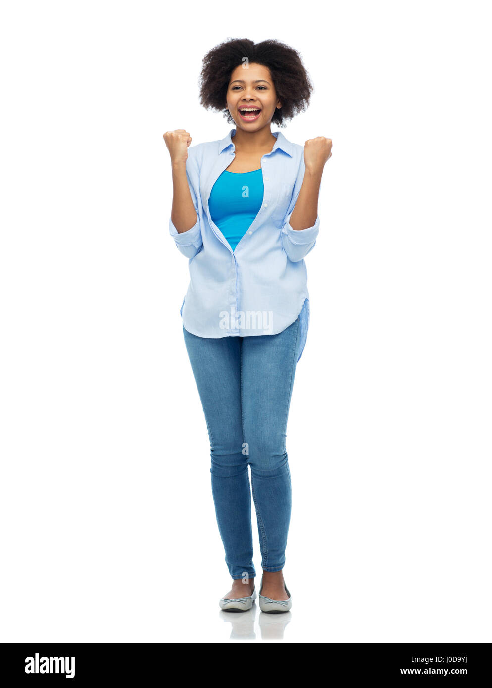 happy african american young woman over white Stock Photo - Alamy