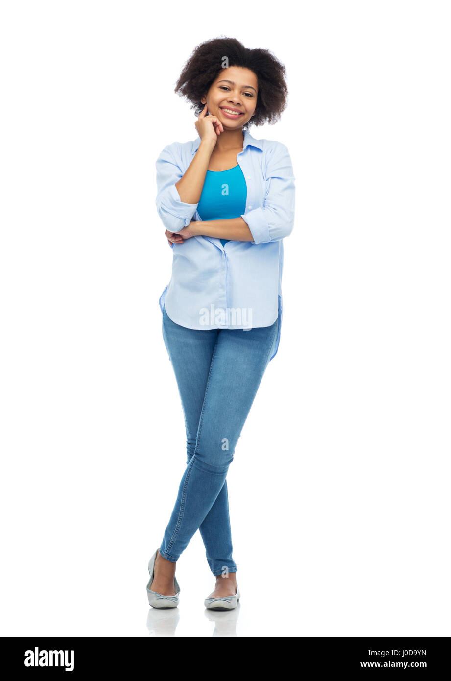 happy african american young woman over white Stock Photo - Alamy