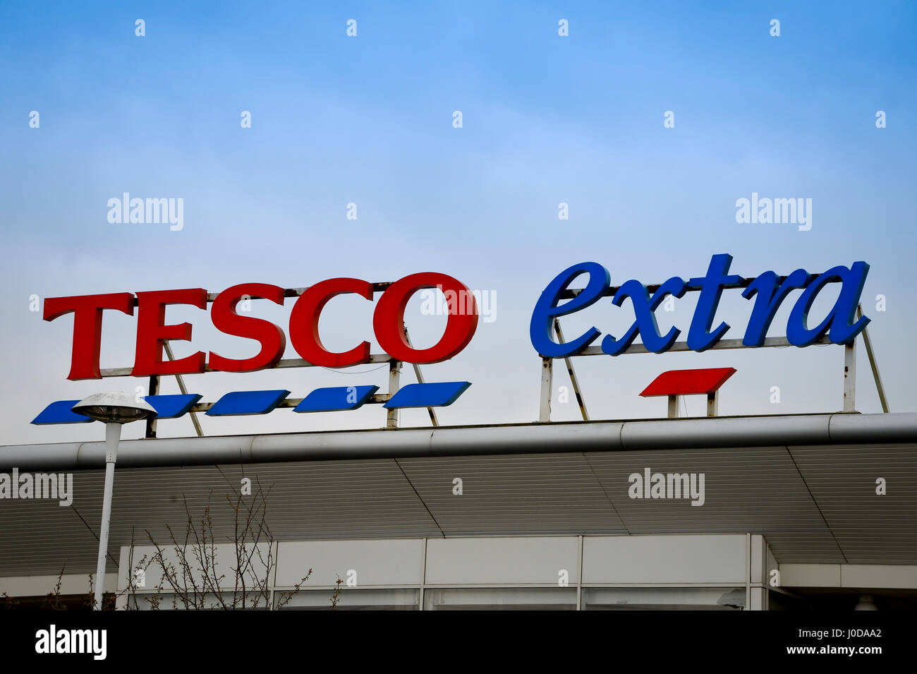 Tesco Extra supermarket sign Stock Photo