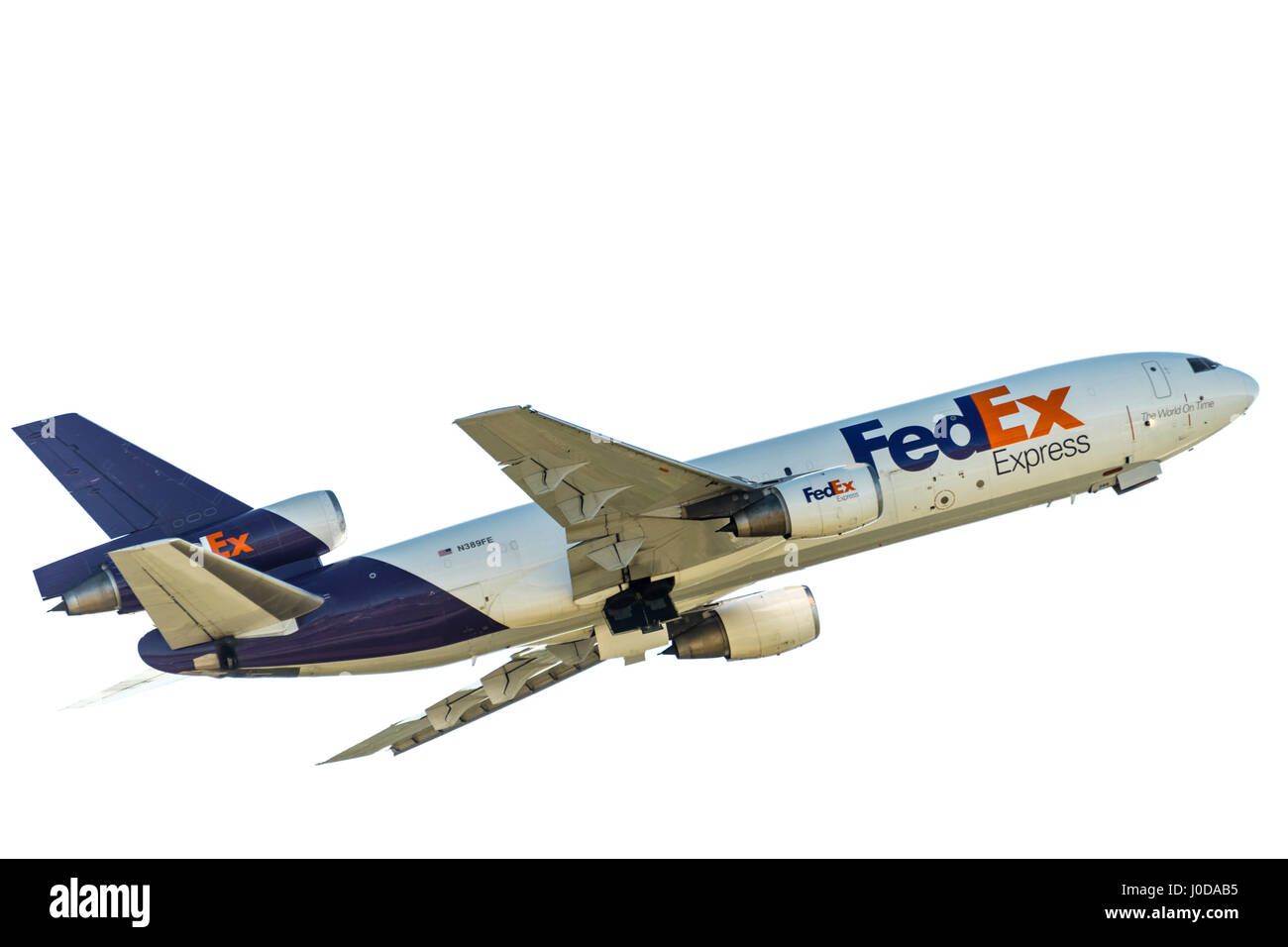 FedEx cargo jet (McDonnel Douglas DC-10) leaving Memphis International Airport in Memphis, Tennessee, USA. Stock Photo