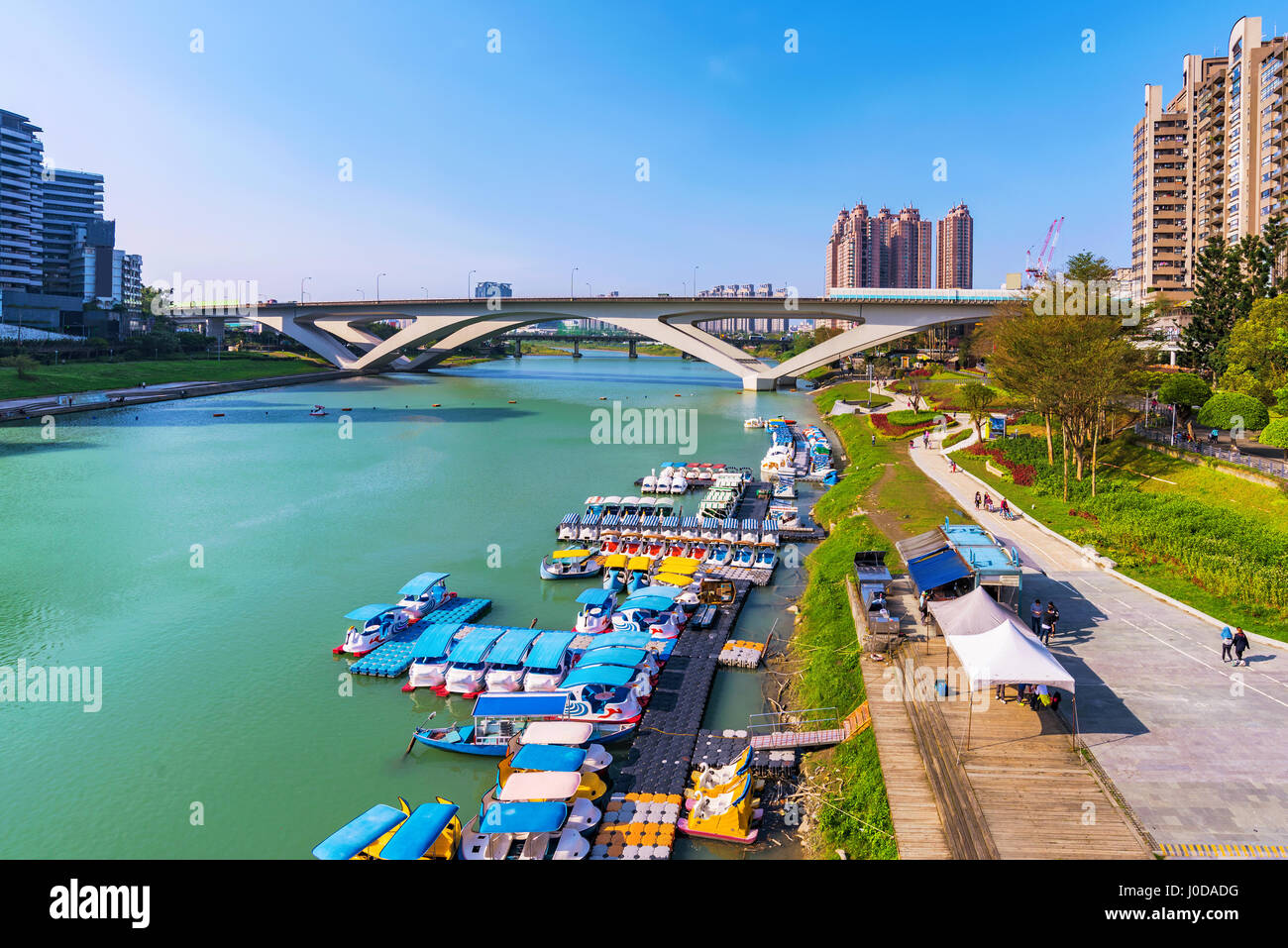 Xindian riverside park a and cityscape in Taipei Stock Photo