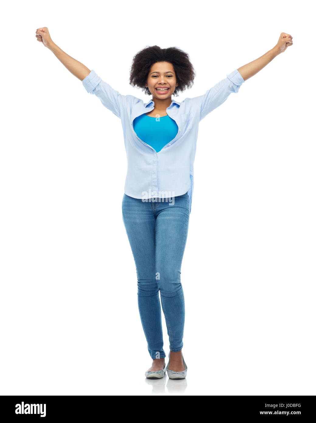 happy african american young woman over white Stock Photo - Alamy