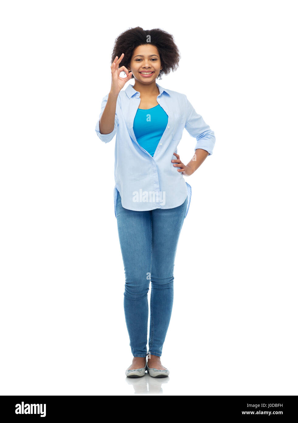 happy african american woman showing ok hand sign Stock Photo - Alamy