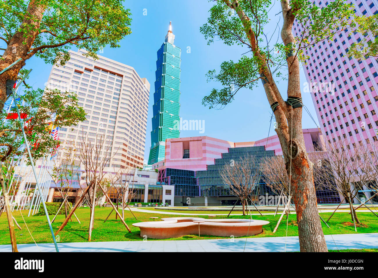 TAIPEI, TAIWAN - MARCH 28: This is a view of the World Trade Center building and Taipei 101 in the Xinyi financial district on March 28, 2017 in Taipe Stock Photo