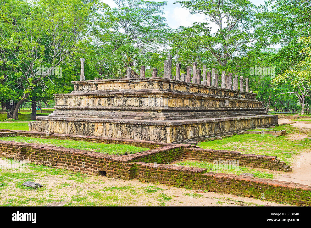 The numerous archaeological sites of the sacred city of Polonnaruwa attract tourists to enjoy the Sri Lankan heritage. Stock Photo