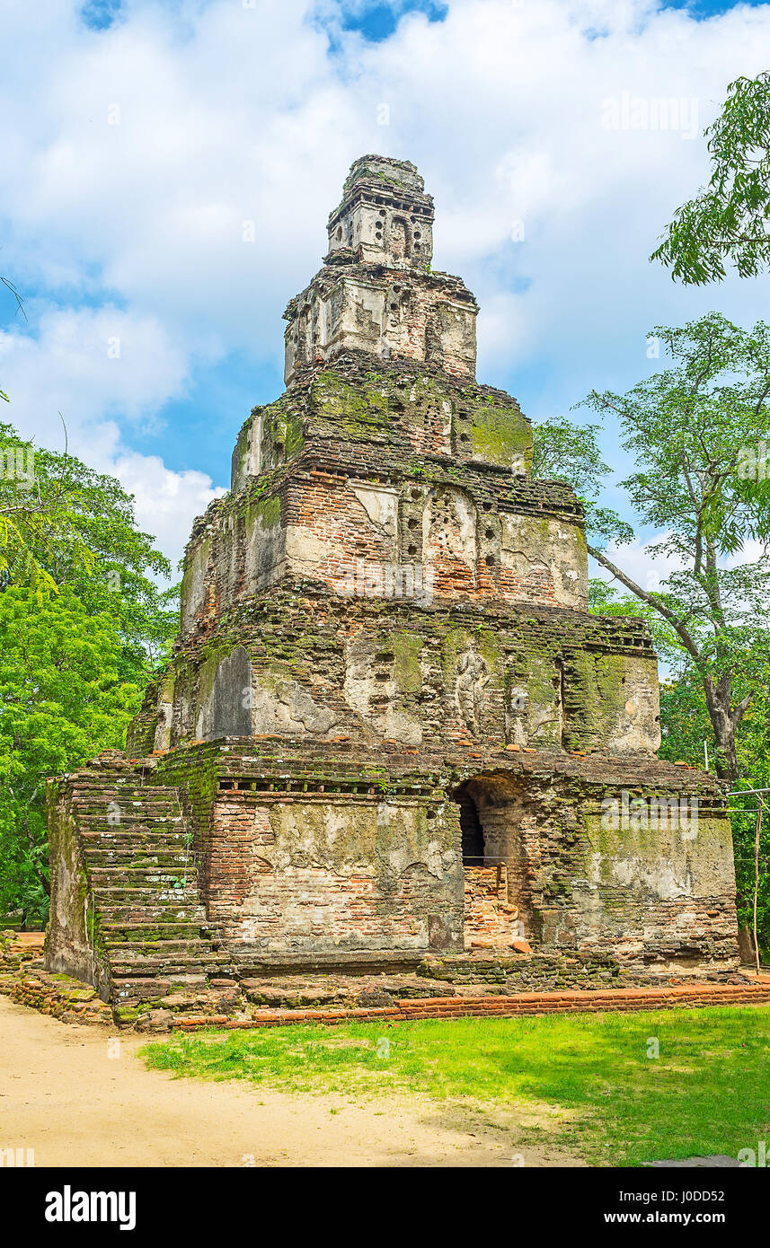 The Sathmahal Prasadaya is the ancient pyramid stupa, preserved at Dalada  Maluwa archaeological site of Polonnaruwa sacred city, Sri Lanka Stock  Photo - Alamy