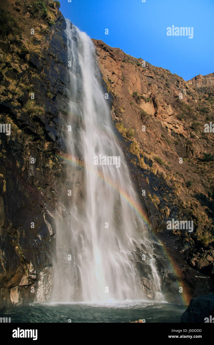 Waterfall with rainbow (Lesotho) Stock Photo