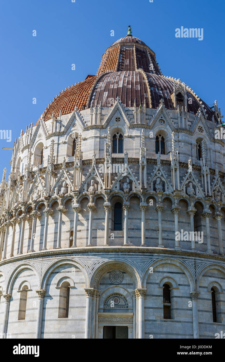 The Baptistry of San Giovanni in Piazza dei Miracoli square of Pisa. Tuscany, Italy. Stock Photo