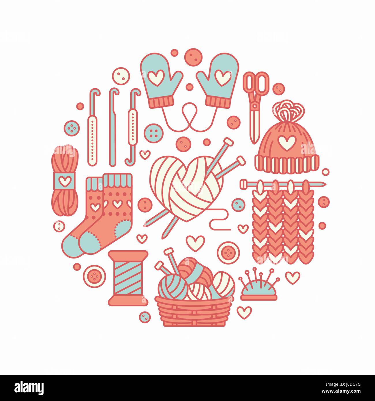 Knitting, crochet, hand made banner illustration. Vector line icon