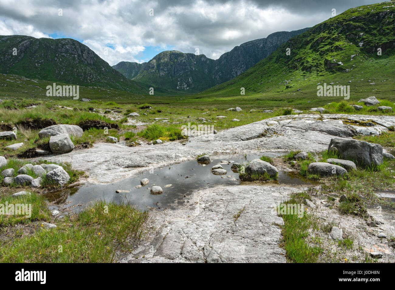 The Poisoned Glen and the peak of Crockfadda, Derryveagh Mountains, County Donegal, Ireland Stock Photo
