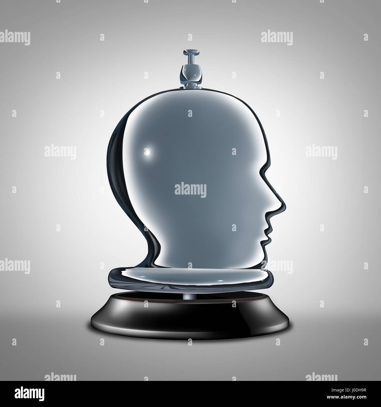 Personal service and individual services as a hotel desk bell shaped as a human head as a metaphor for private concierge vip help assistance. Stock Photo