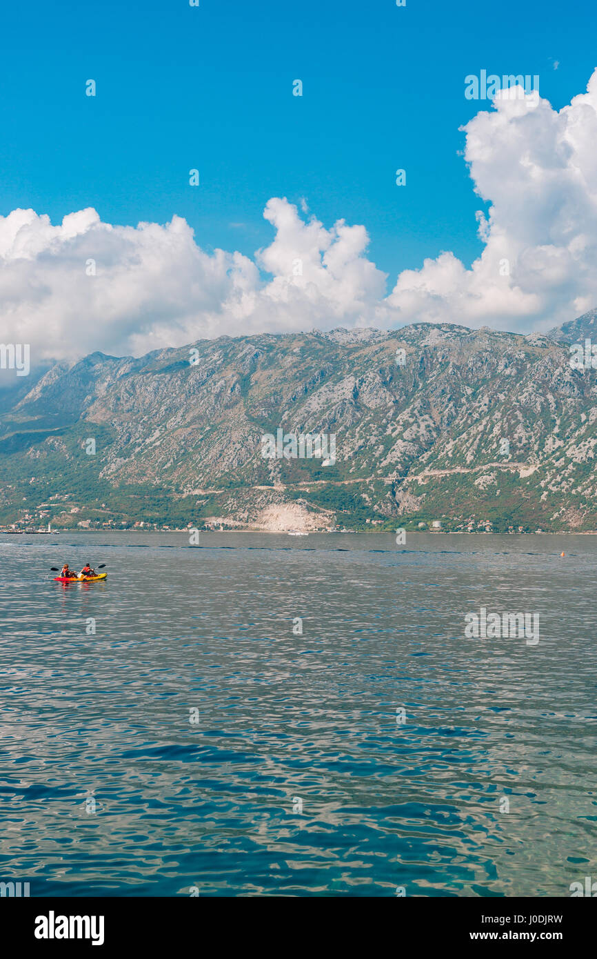 Kayaks at sea. Tourist kayaking in the sea near Dubrovnik, Croat Stock