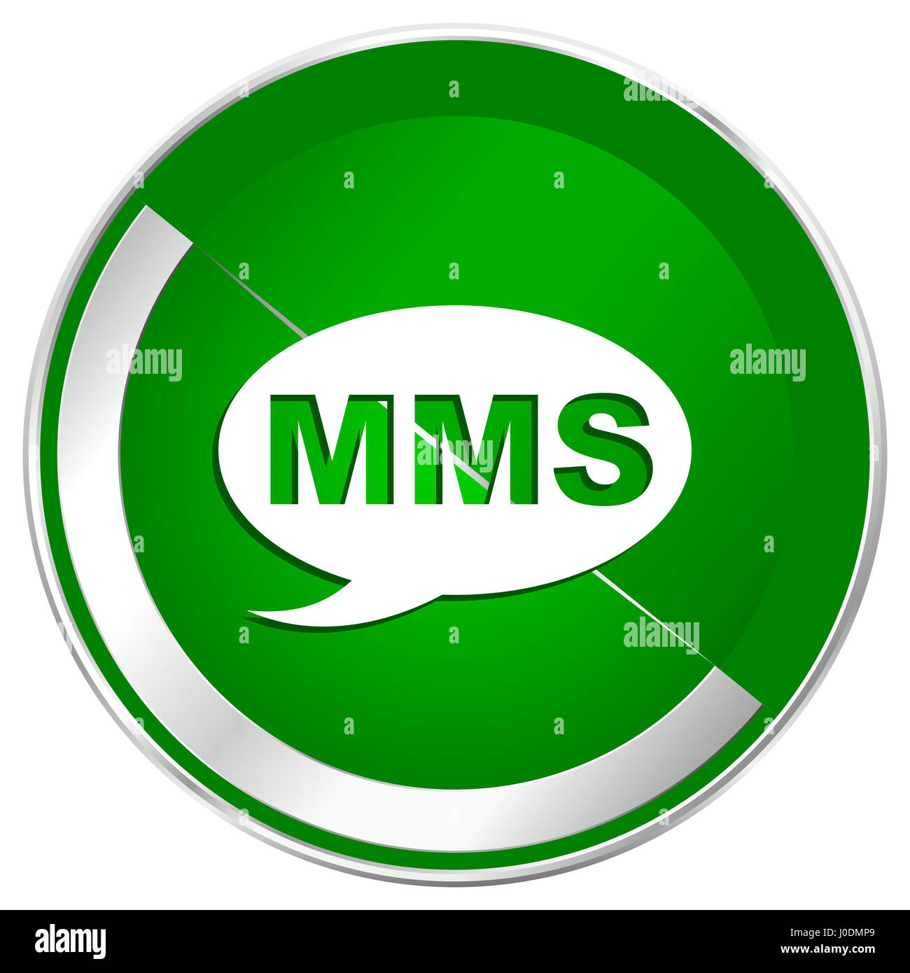 Mms silver metallic border green web icon for mobile apps and internet ...