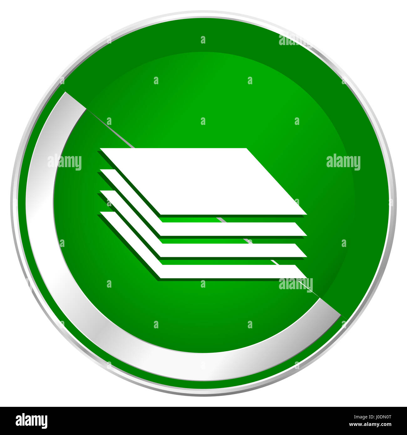 Layers silver metallic border green web icon for mobile apps and internet. Stock Photo