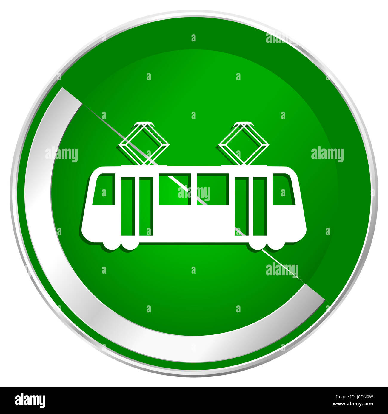 Tram silver metallic border green web icon for mobile apps and internet. Stock Photo